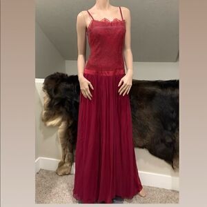 Burgundy, Elegant Silk and Floral Lace dress